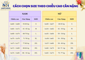 Chọn Size theo chiều cao, cân nặng
